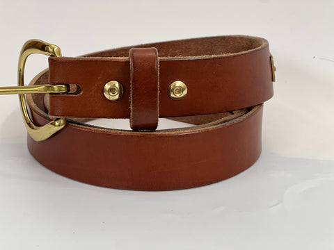 English Harness Leather Belt w/Nameplate -  Carmel Brown